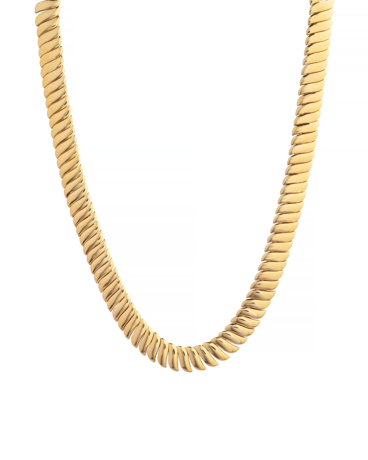 Gold necklace on a white background