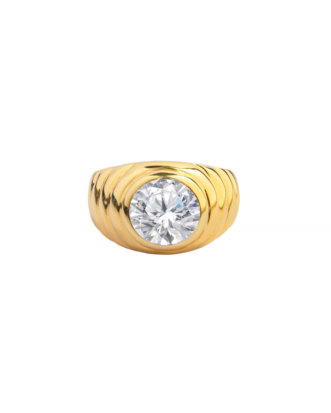 Gold ring with a diamond on a white background