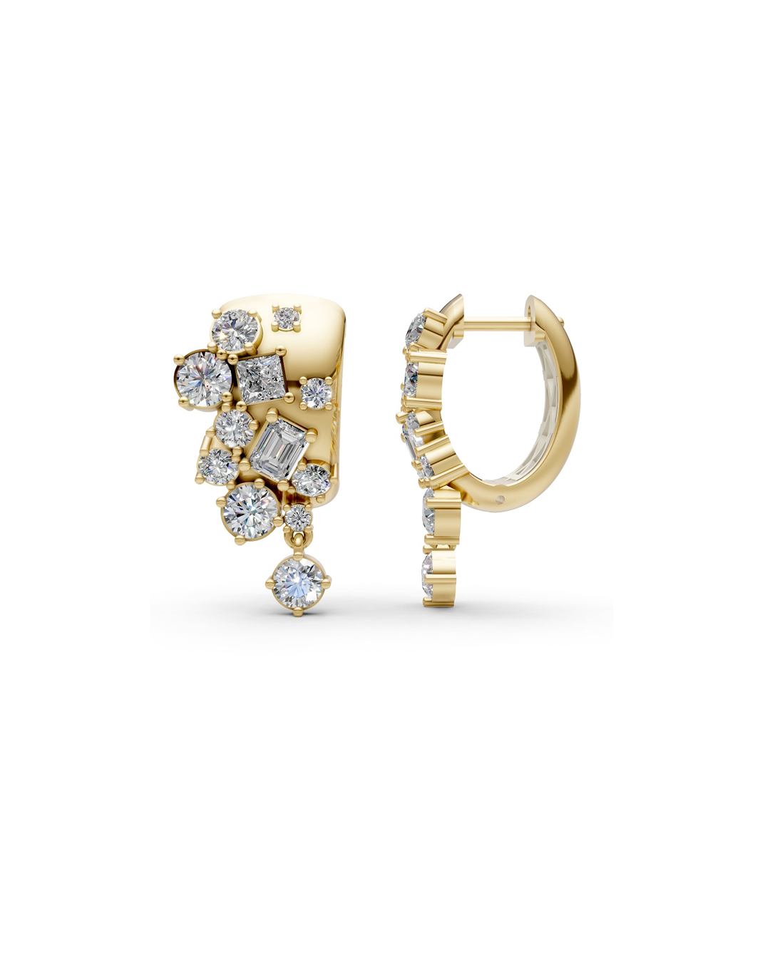 MIXED-CUT CLUSTER HUGGIE EARRINGS