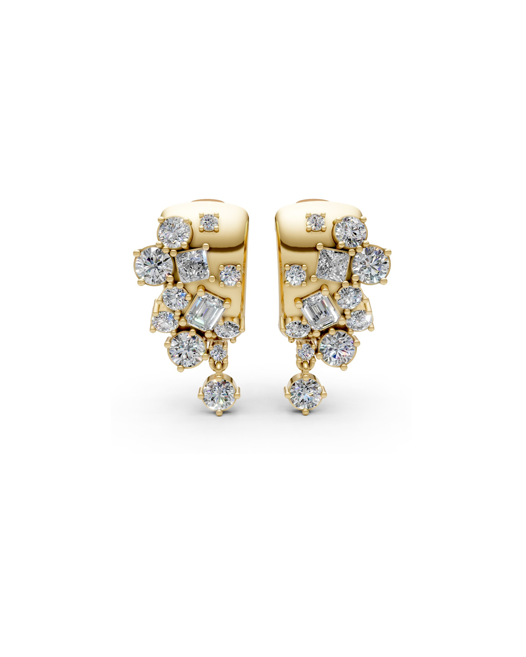 MIXED-CUT CLUSTER HUGGIE EARRINGS